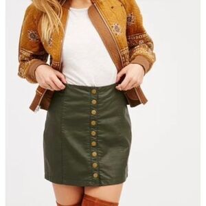 Free People Green Snap Button Front Vegan Leather Mini Skirt